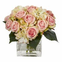 9-in Rose and Hydrangea Bouquet Artificial Arrangement in Vase