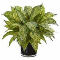 Nearly Natural 8585-GR Musa Leaf Artificial Plant in Glossy Black Vase - Green