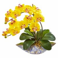 Nearly Natural 1874-YL Phalaenopsis Orchid Artificial Arrangement in Vase - Yellow