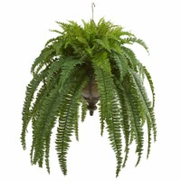 Nearly Natural 8607 39 in. Boston Fern Artificial Plant in Metal Hanging Bowl
