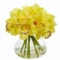 Nearly Natural 1912-YL Cymbidium Orchid Artificial Arrangement in Glass Vase - Yellow