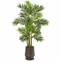 63-in Areca Palm Artificial Tree in Ribbed Metal Planter