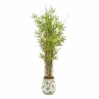 Nearly Natural 9823 64 in. Grass Artificial Bamboo Plant in Floral Print Planter