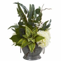18-in Hydrangea, Succulent and Eucalyptus Arrangement in Bowl