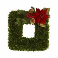 16-in Tea Leaf and Poinsettia Artificial Square Wreath