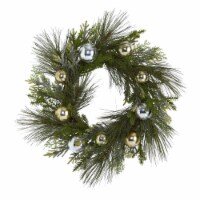 Nearly Natural 4619 26 in. Sparkling Pine Artificial Wreath with Decorative Ornaments
