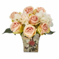 8-in Rose and Hydrangea Bouquet Arrangement in Floral Vase