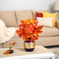 Nearly Natural P1540-OG 18 in. Autumn Maple Leaf Artificial Plant in Blue & Gold Planter, Ora