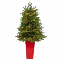 3.5-ft Yukon Fir Xmas Tree w/50 Lights in Red Planter