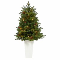 3-in.5 Yukon Fir Xmas Tree w/50 Clear Lights in White Planter