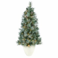 4-in Brit Columbia Pine Xmas Tree w/100 Light in White Planter
