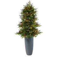 5-in Yukon Fir Xmas Tree with 100 Lights in Gray Planter