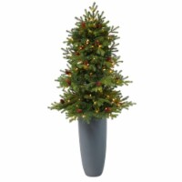 5-in Yukon Fir Xmas Tree with 100 Lights in Gray Planter