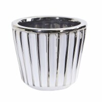 Nearly Natural 4.75 Ceramic White Vase with Silver Burnishing