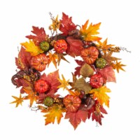 24-in Autumn Pumpkin and Berries Artificial Fall Wreath