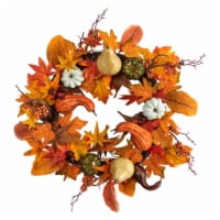 24-in Autumn Pumpkin, Gourd and Berries in Assorted Colors Artificial Fall Wreath