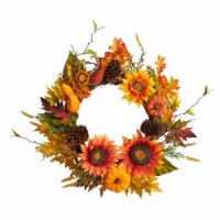 24-in Fall Sunflower, Pumpkin, Gourds, Pinecone and Berries Autumn Artificial Wreath