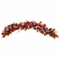 6-ft Autumn Maple Leaves, Berry and Pinecones Fall Artificial Garland