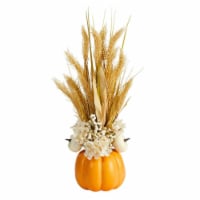 NearlyNatural A1776 21 in. Autumn Dried Wheat & Pumpkin Artificial Fall Arrangement in Decora