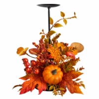 12-in Fall Maple Leaves, Berries and Pumpkin Autumn Harvest Candle Holder