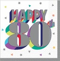 Amscan 619617 Heres to Your 80th Birthday Beverage Napkins - Pack of 16