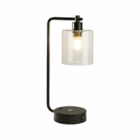 19" Glass Shade Wireless Table Lamp with 2 USB