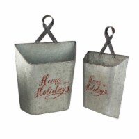 Melrose Set of 2 Gray and Red Home for the Holidays Weathered Christmas Wall Buckets 18