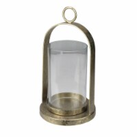 Raz 8.5” Antique-Styled Golden Weathered Christmas Pillar Candle Lantern