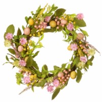 National Tree Company Flower Blooms with Pastel Eggs Artificial Easter Wreath, 22-Inch