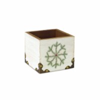 Melrose 4.5  White and Green Distressed Snowflake Christmas Storage Box