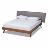 Baxton Studio Brita King SizeGrey Upholstered Walnut Finished Bed