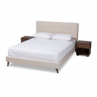 Baxton Studio Maren Queen Size Beige Platform Bed with Two Nightstands