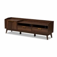 Baxton Studio Mid-Century Lena Wood 70 W TV Stand with Storage in Walnut Brown