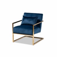 Baxton Studio Mira Navy Blue Velvet Upholstered Metal Lounge Chair