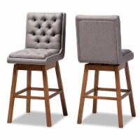 Transitional Grey Fabric Upholstered and Walnut Brown Finished Wood 2-Piece Swivel Bar Stool
