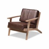 Baxton Studio Sigrid Dark Brown Faux Leather Antique Oak Finished Wood Armchair