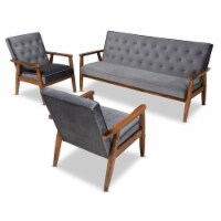 Baxton Studio Sorrento Grey Velvet Upholstered 3-Piece Living Room Set