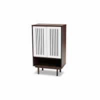 Meike Mid-Century Modern Two-Tone Walnut Brown and Wood 2-Door Shoe Cabinet