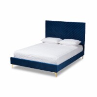 Fabrico Glam and Luxe Navy Blue Velvet Fabric and Gold Metal Full Size Platform Bed