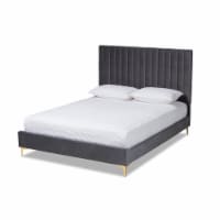 Serrano Contemporary Glam and Luxe Grey Velvet Fabric and Gold Metal Queen Size Platform Bed
