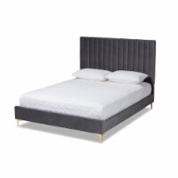 Serrano Contemporary Glam and Luxe Grey Velvet Fabric and Gold Metal King Size Platform Bed