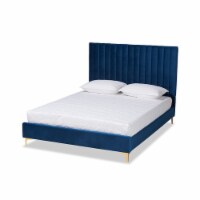 Serrano Glam and Luxe Navy Blue Velvet Fabric and Gold Metal Queen Size Platform Bed