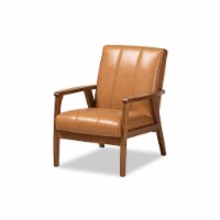 Nikko Mid-century Modern Tan Faux Leather Upholstered and Walnut Brown finished Wood Lounge