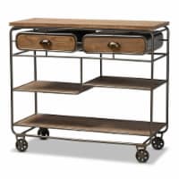 Baxton Studio Brown Finished Wood and Black Finished Metal 2-Drawer Kitchen Cart