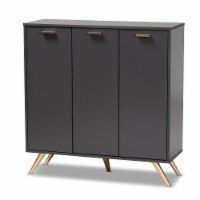 Baxton Studio Kelson Modern and Contemporary Dark Grey and Gold Finished Wood 3-Door Shoe