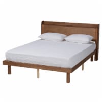 Transitional Walnut Brown Finished Wood Queen Size Platform Bed with Charging Station