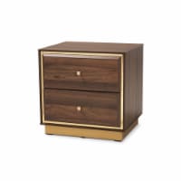 Walnut Brown Finished Wood And Gold Metal 2-Drawer Nightstand