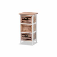 Two-Tone White and Oak Brown Finished Wood 3-Drawer Storage Unit