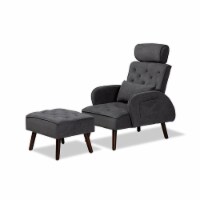 Upholstered and Walnut Brown Finished Wood 2-Piece Lounge Chair and Ottoman Set