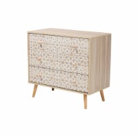 Modern Transitional Two-Tone White and Oak Brown Finished Wood 3-Drawer Storage Cabinet